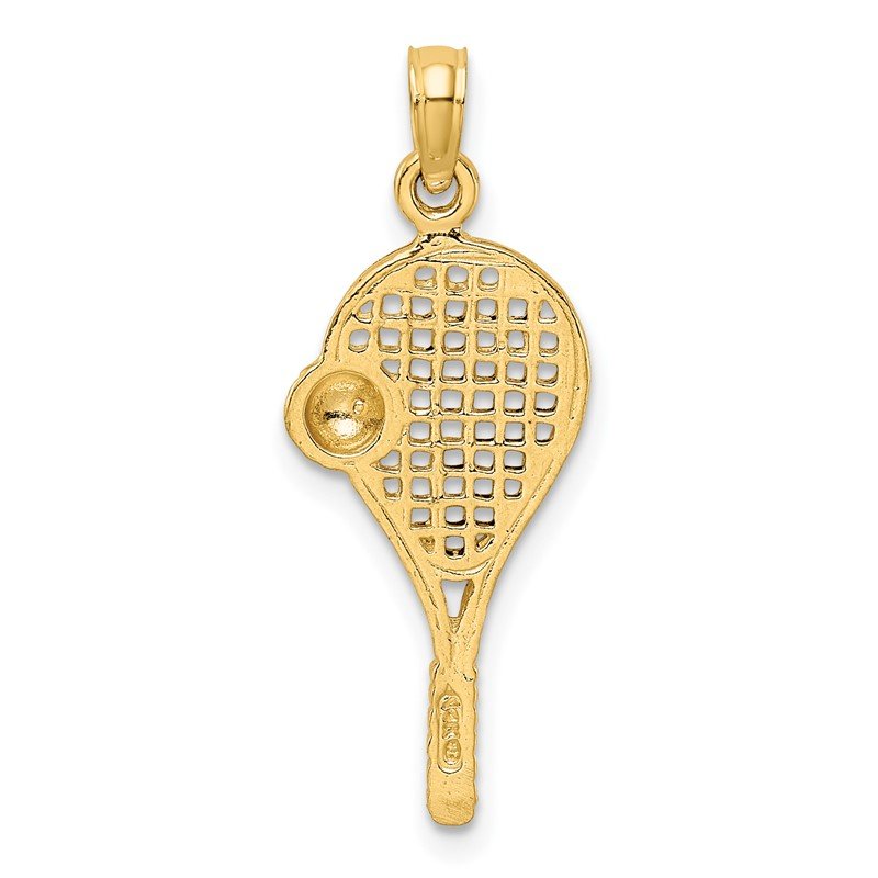 14k and White Rhodium Polished Tennis Racquet and Ball Pendant