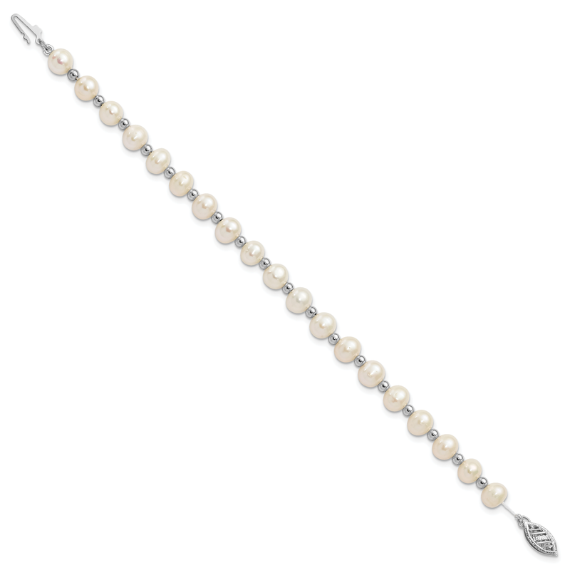 14k White Gold 6-7mm White Near-Round Freshwater Cultured Pearl Beaded 18 inch Necklace