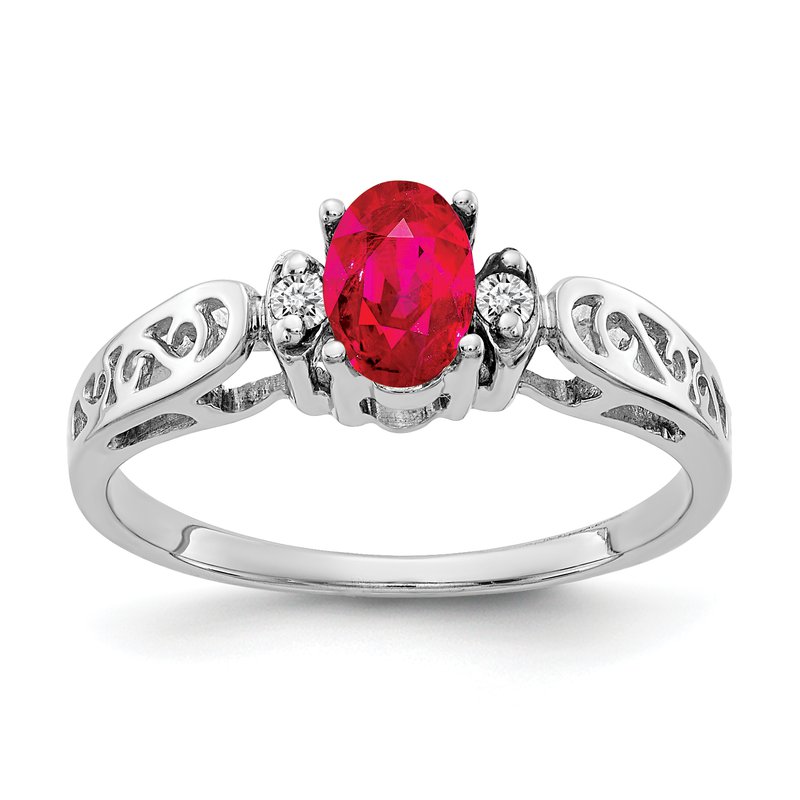 14k White Gold 6x4mm Oval Ruby AAA Diamond ring