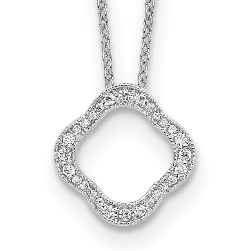 14K White Gold 1/6 carat Lab Grown Diamond VS+ F+ 18 in Complete Quatrefoil Floral Necklace