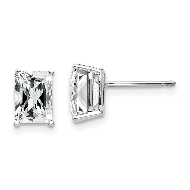 14k White Gold 7x5mm Octagon Radiant-Cut Cubic Zirconia Post Earrings