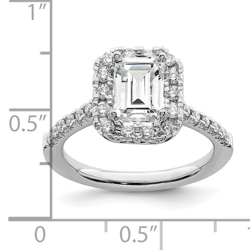 14K White Gold 1/4 carat Lab Grown Diamond VS+ F+ Semi-Mount Emerald Halo Engagement Ring