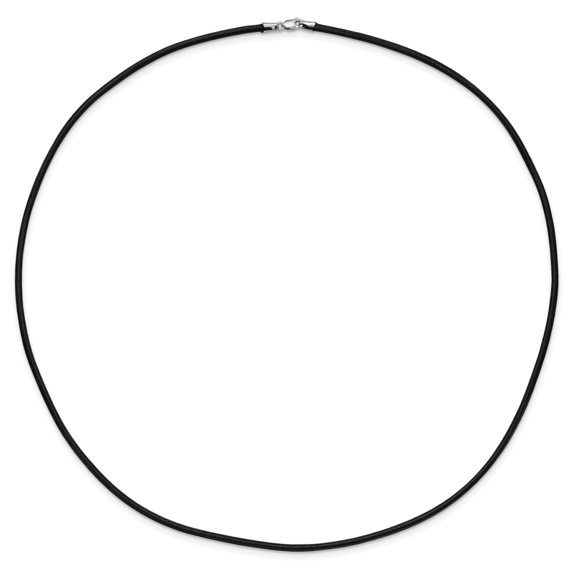 14k White Gold Clasp 2mm 16 inch Black Leather Cord Necklace