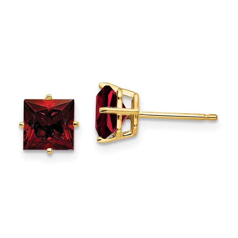 14k 6mm Princess-cut Garnet Post Earrings