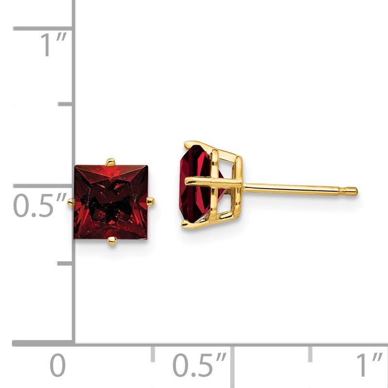 14k 6mm Princess-cut Garnet Post Earrings