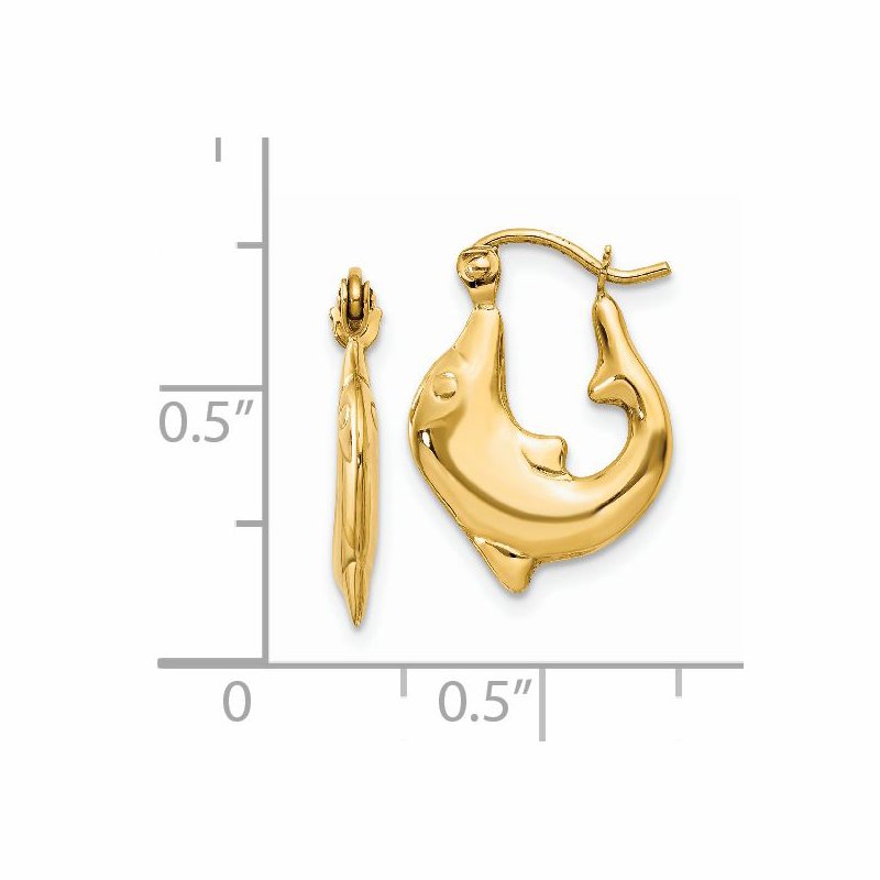 14k Polished Dolphin Hoop Earrings