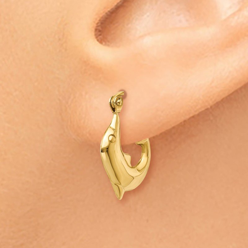 14k Polished Dolphin Hoop Earrings