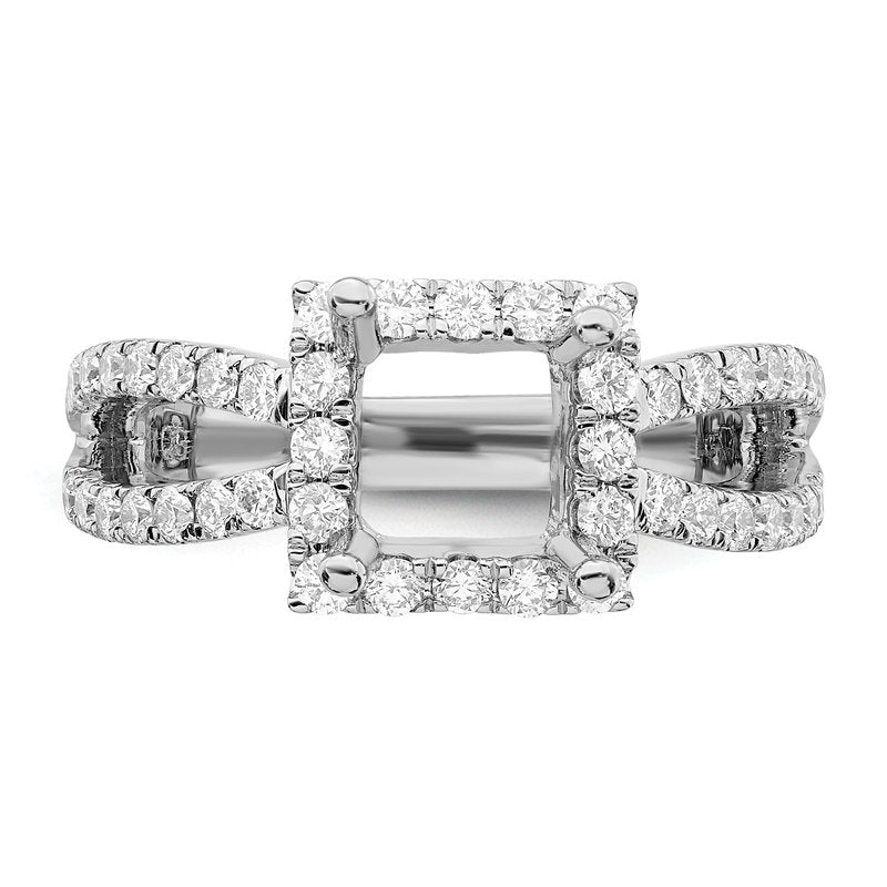 14K White Gold 3/4 carat Lab Grown Diamond VS/SI  D E F  Semi Mount Princess Halo Engagement Ring