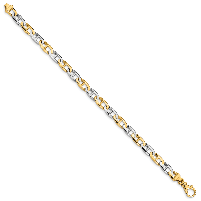 14K Two-tone 18 inch 6.6mm Hand Polished Fancy Flat Anchor Link with Fancy Lobster Clasp Chain
