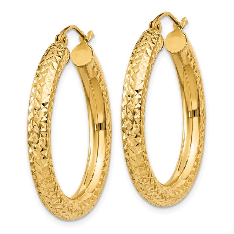 14k 4x30mm Diamond-cut Round Tube Hoop Earrings
