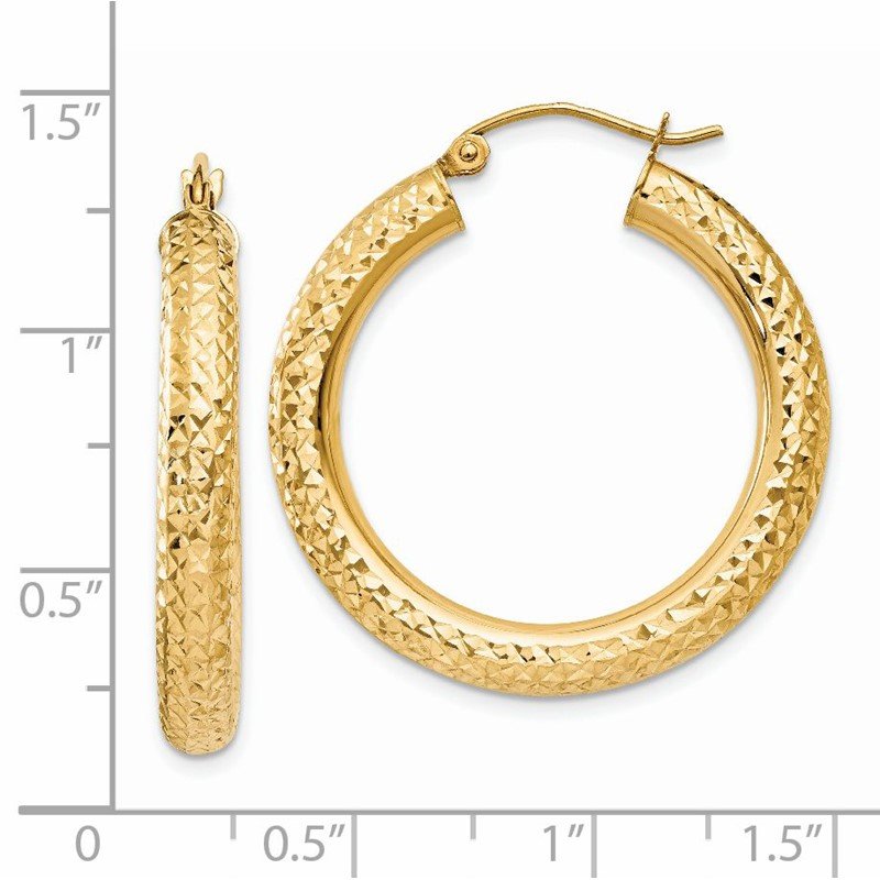 14k 4x30mm Diamond-cut Round Tube Hoop Earrings