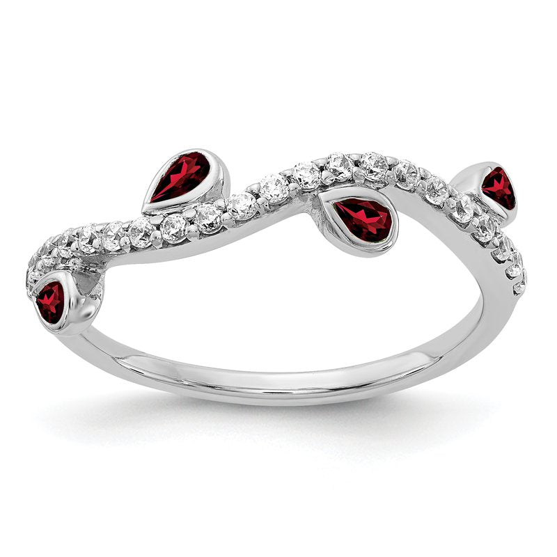14k White Gold Diamond and Pear Amethyst Curved Ring