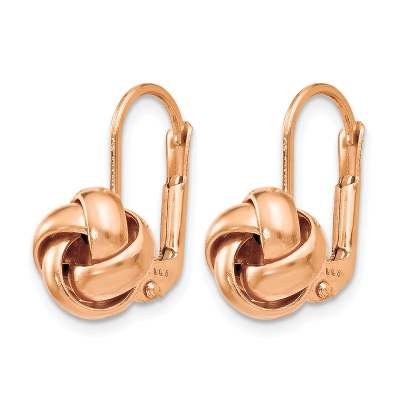 14K & Rose Gold Plated Polished Love Knot Leverback Earrings