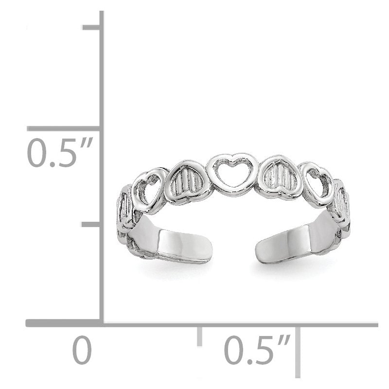 14k White Gold Polished Hearts Toe Ring