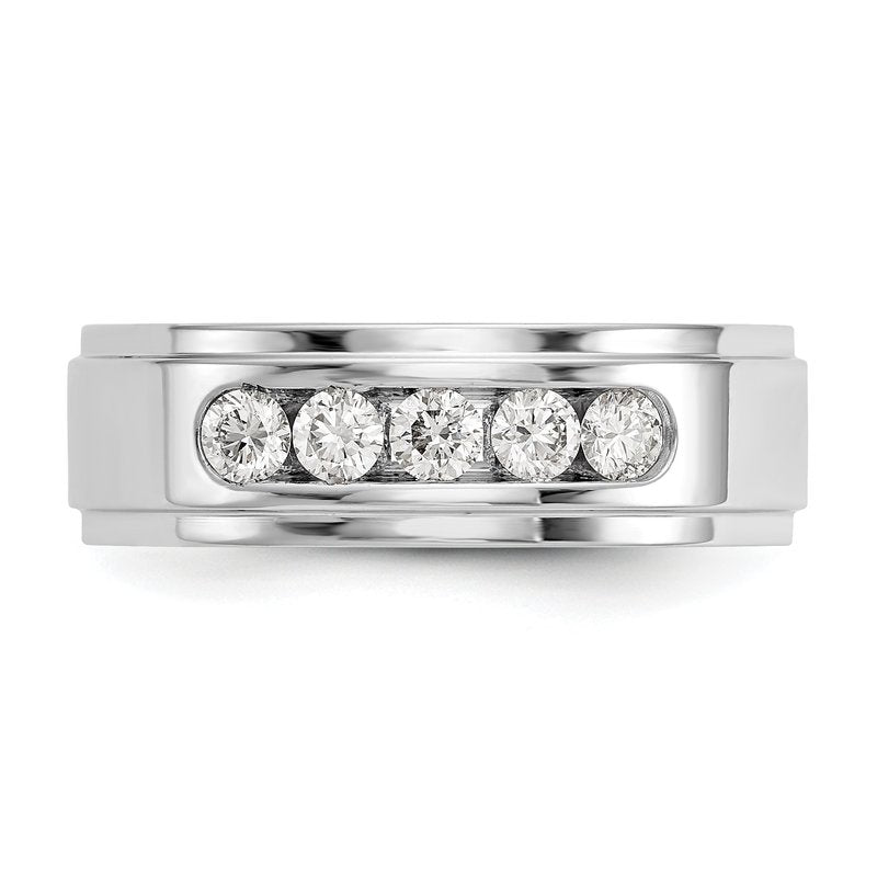 14K White Gold Men's 1/2 carat Lab Grown Diamond VS/SI  D E F  5 Stone Step Edge Size 9 Channel Band