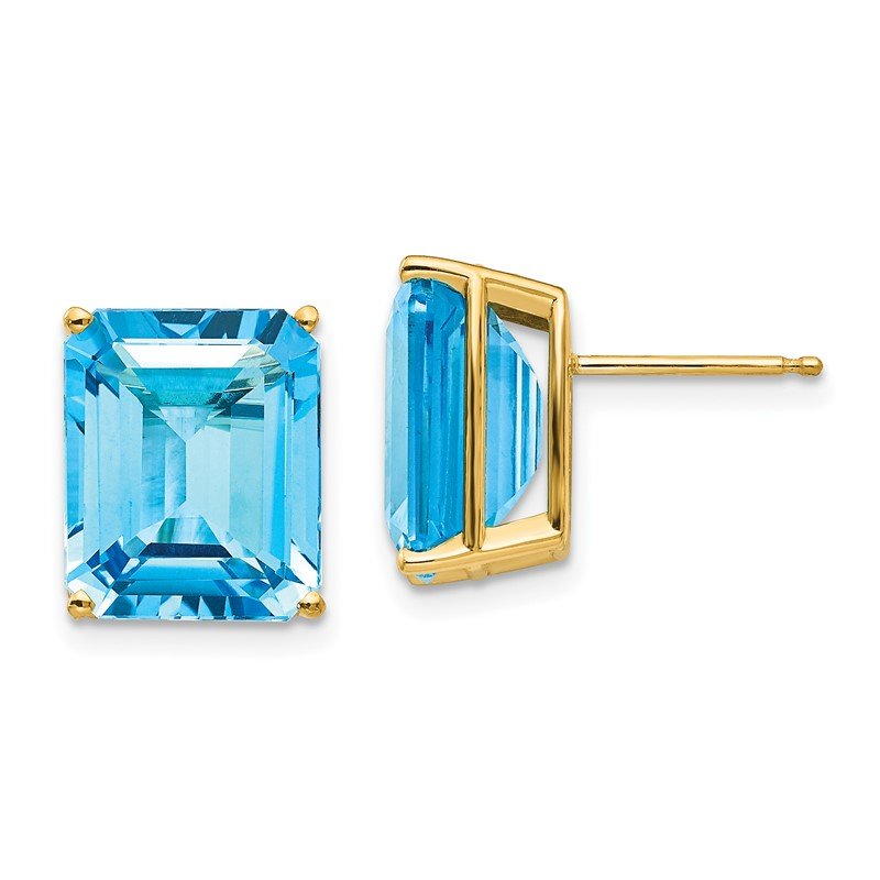 14k 12x10mm Emerald-Cut Blue Topaz Post Earrings