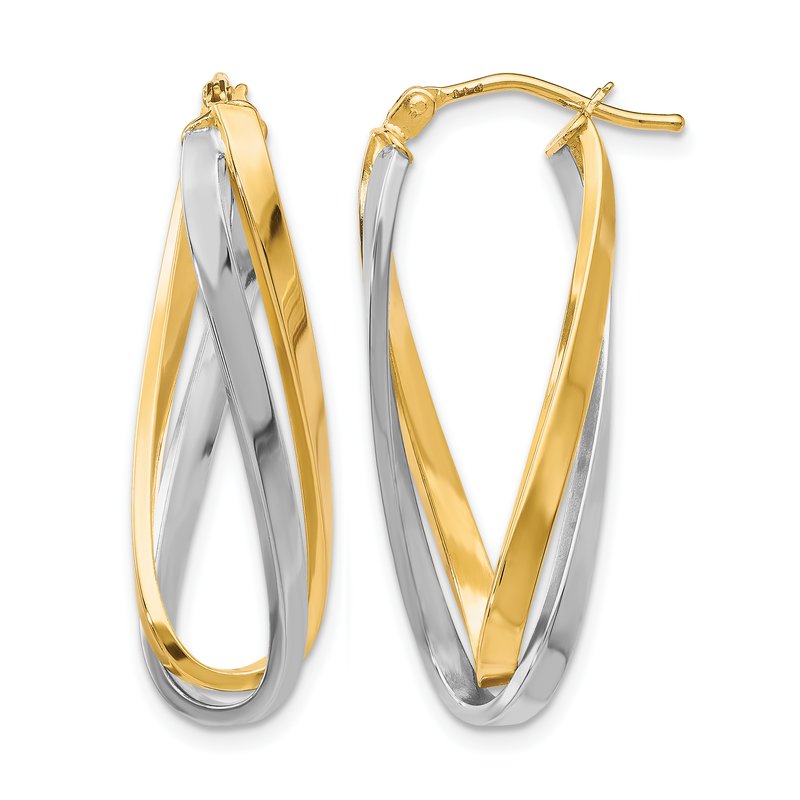 10K w/Rhodium Polished Twisted Hoop Earrings