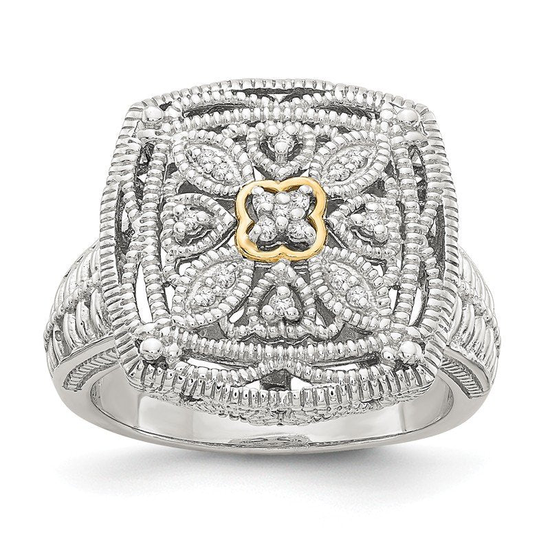 Sterling Silver Rhodium-plated with 14K Accent Diamond Ring