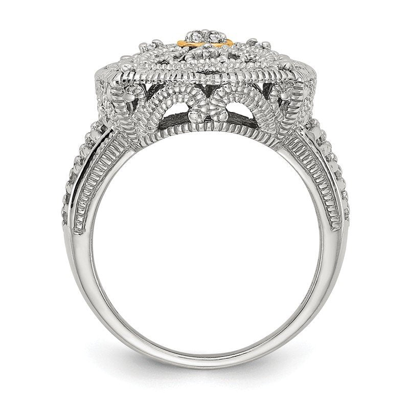 Sterling Silver Rhodium-plated with 14K Accent Diamond Ring