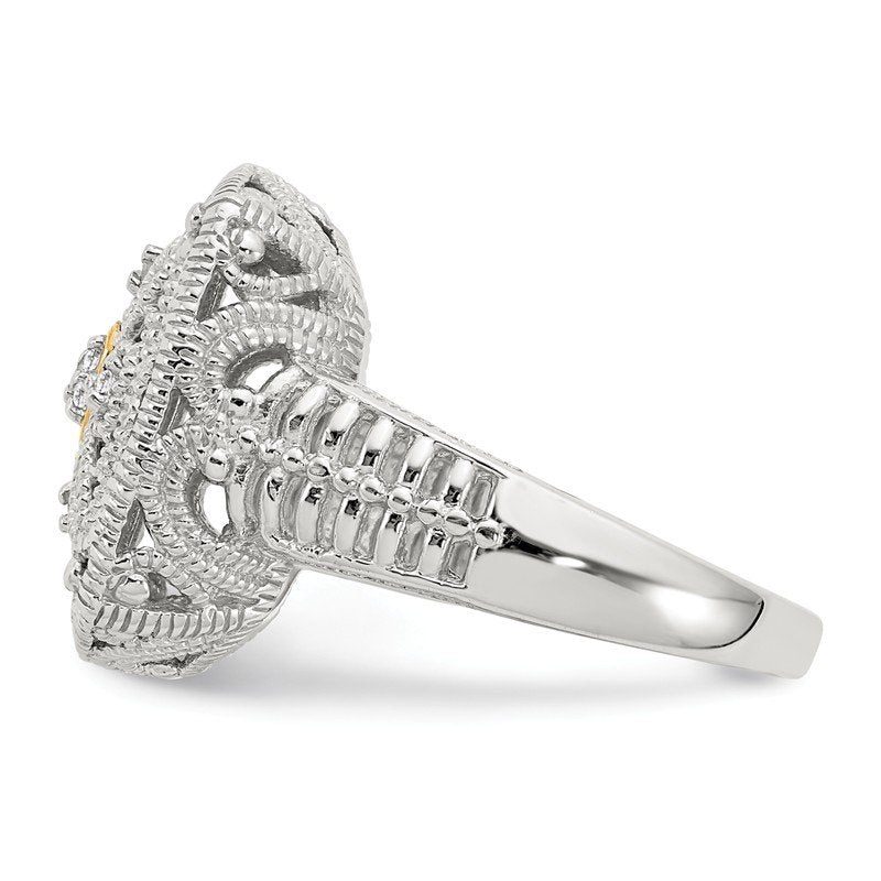 Sterling Silver Rhodium-plated with 14K Accent Diamond Ring