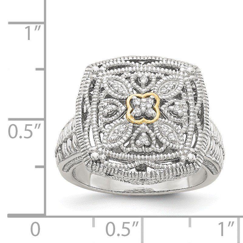 Sterling Silver Rhodium-plated with 14K Accent Diamond Ring