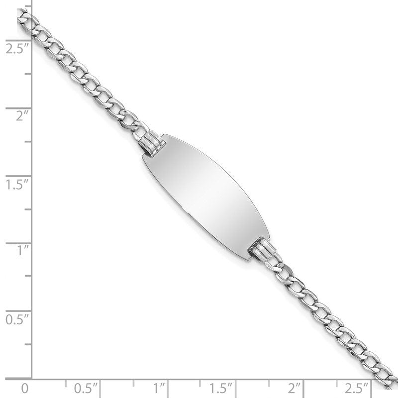 14k White Gold Polished Semi-Solid Chain/Solid Plate Curb Link Oval 25x11.5mm Plate 7 inch ID Bracelet