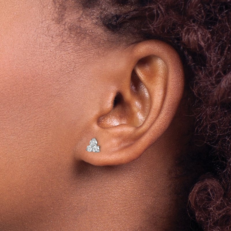 14K White Gold 1/2 carat Lab Grown Diamond VS+ F+ Complete Three Stone Post Stud Earrings