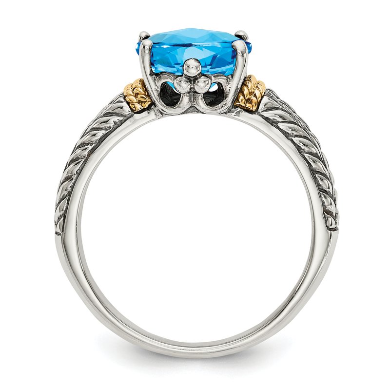 Sterling Silver with 14K Accent Antiqued Oval Blue Topaz Ring