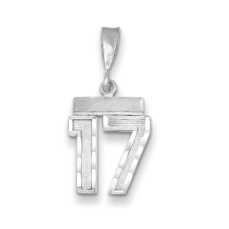 14kw Small Brushed Diamond-cut Number 17 Charm