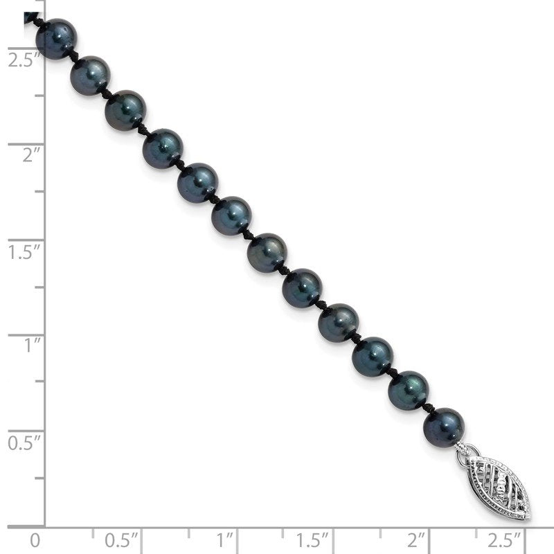 14k White Gold 5-6mm Black Round Akoya Saltwater Cultured Pearl 16 inch Necklace
