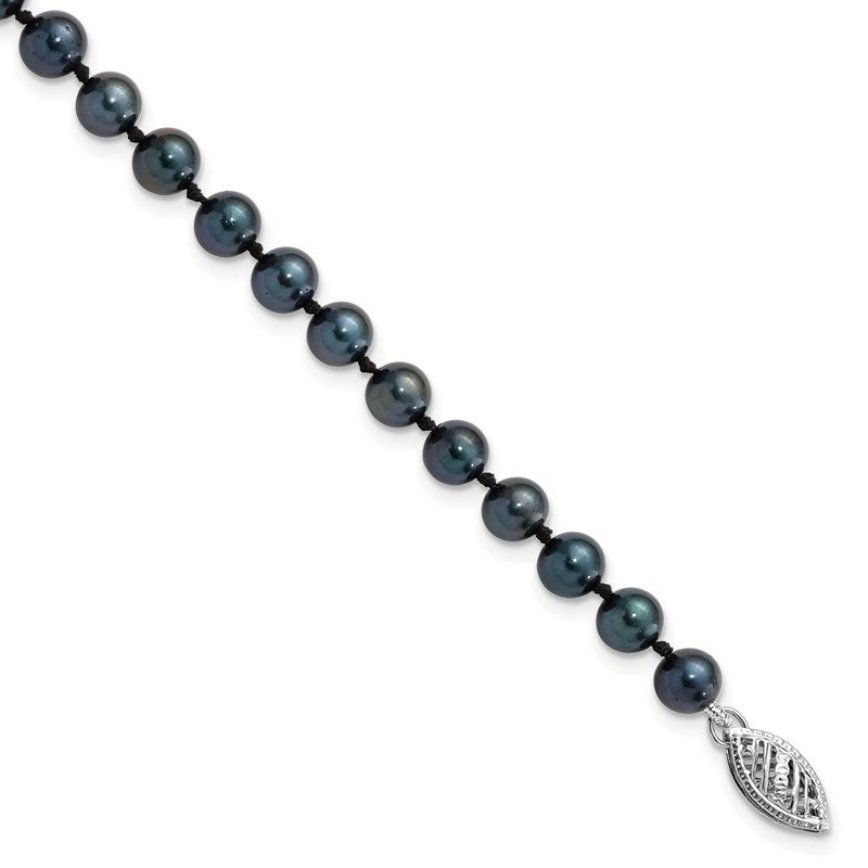14k White Gold 5-6mm Black Round Akoya Saltwater Cultured Pearl 16 inch Necklace