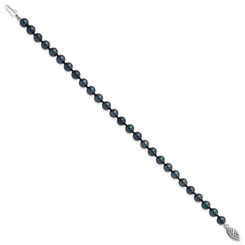 14k White Gold 5-6mm Black Round Akoya Saltwater Cultured Pearl 16 inch Necklace