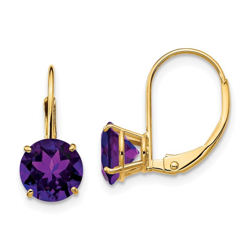 14k 7mm Round Amethyst Leverback Earrings