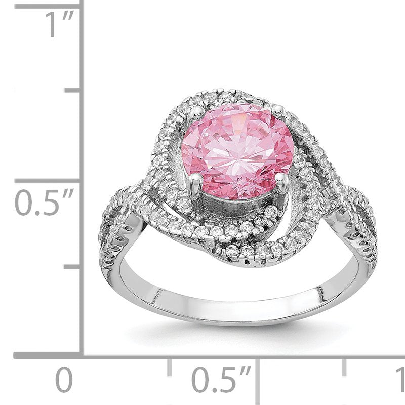 Sterling Silver Rhodium-plated Fancy Pink and White Brilliant-cut CZ Ring