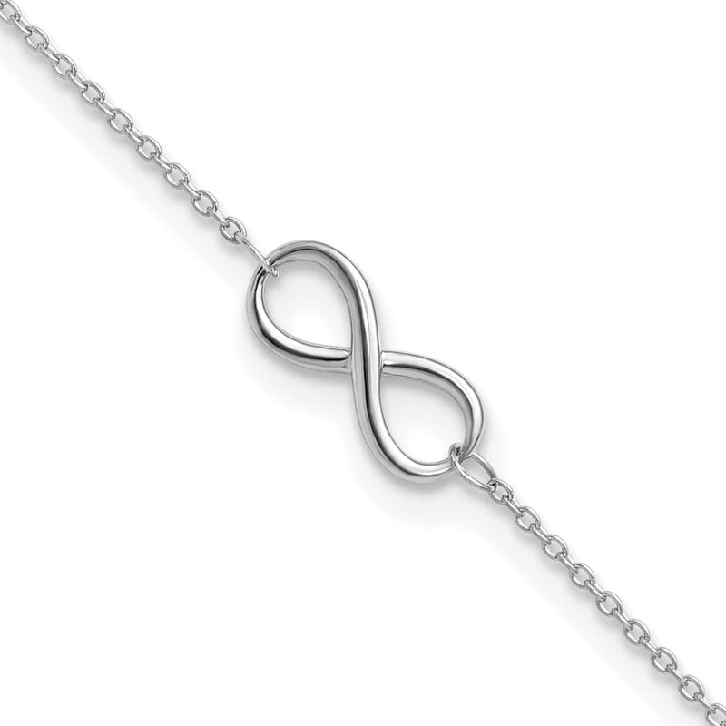 10K White Gold Polished Infinity 9 inch Plus 1 inch Extender - Total 10 inch Anklet