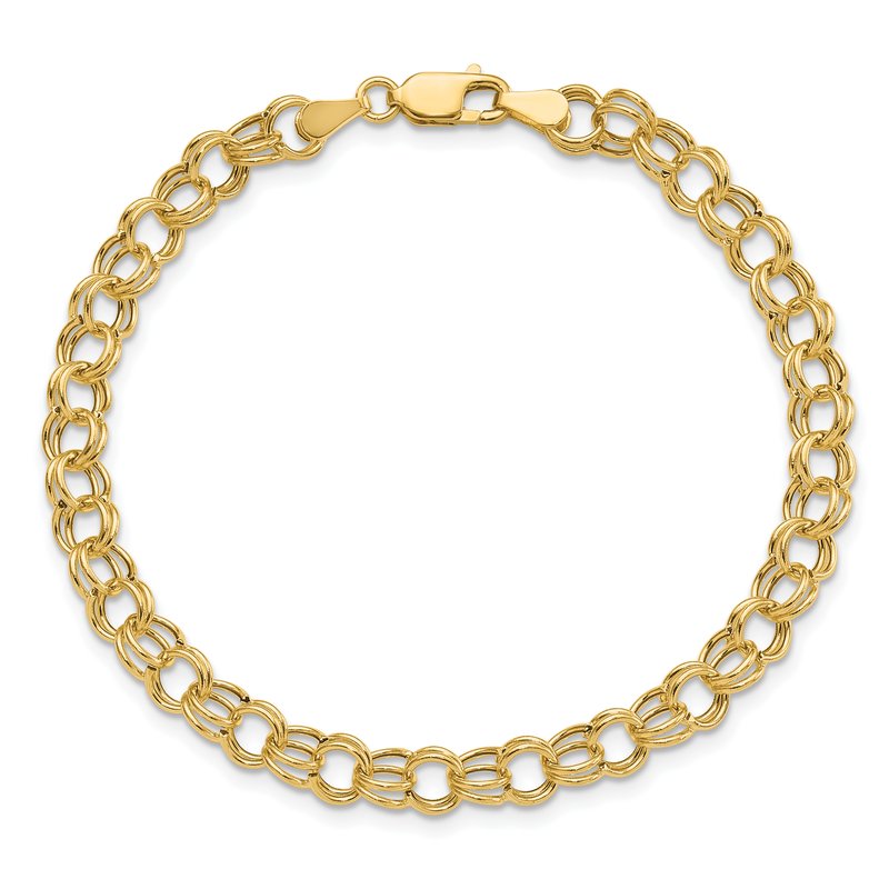 14k 6mm Hollow Double Link 7 inch Charm Bracelet
