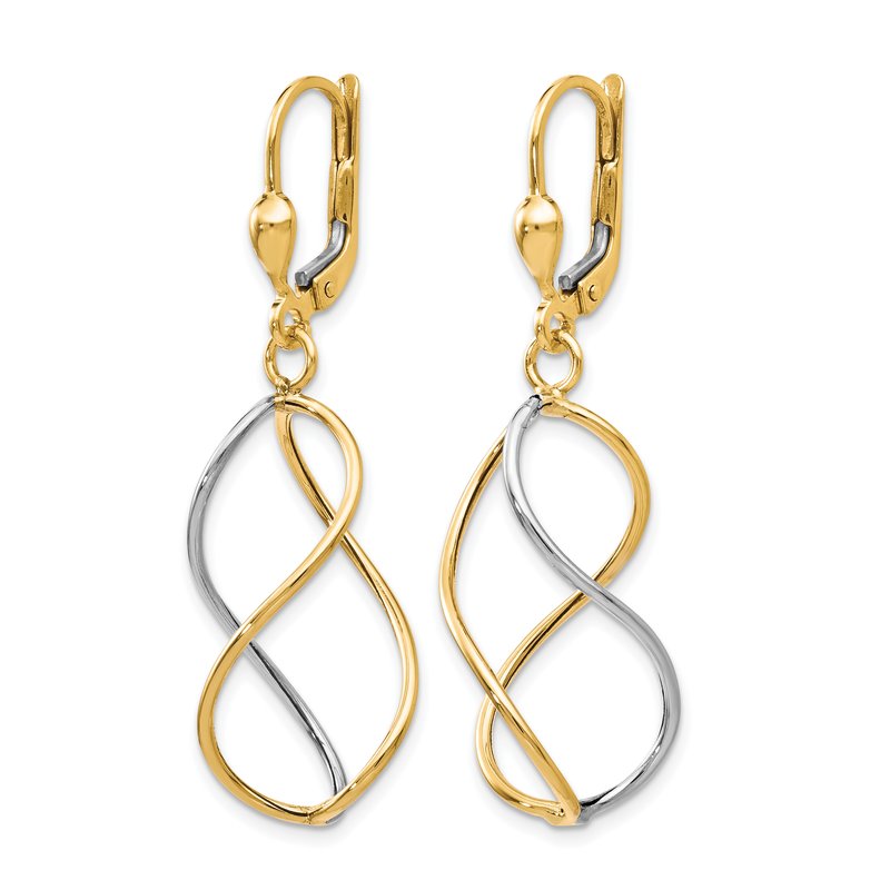 10K Yellow with Rhodium Polished Leverback Earrings