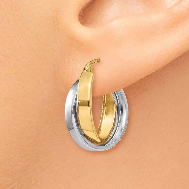 14k Two-tone Polished Double Hoop Earrings