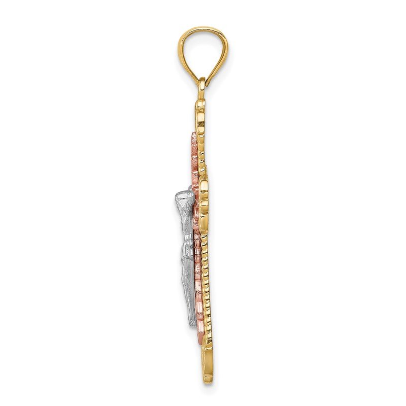 14K Tri-Color and White Rhodium Diamond-cut Crucifix Pendant