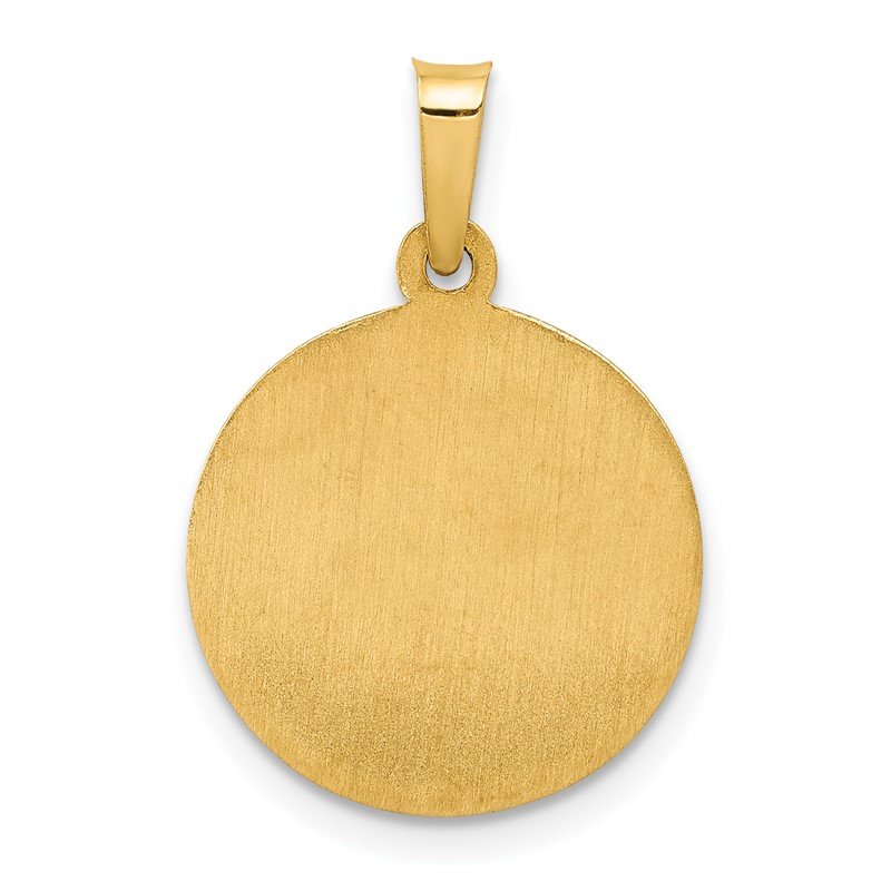 14k Polished and Satin Hollow Sacred Heart of Jesus Medal Round Pendant