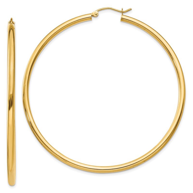 14K 2.5x60mm Polished Lightweight Tube Hoop Earrings