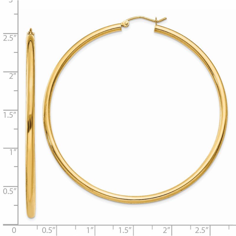 14K 2.5x60mm Polished Lightweight Tube Hoop Earrings