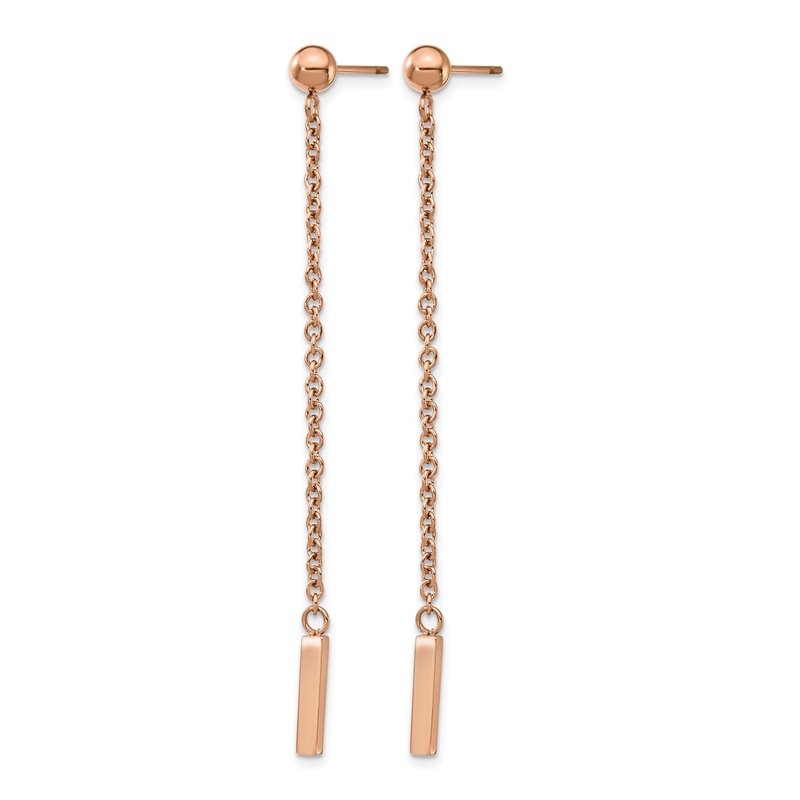 Stainless Steel Polished Rose IP-plated Bar Post Dangle Earrings