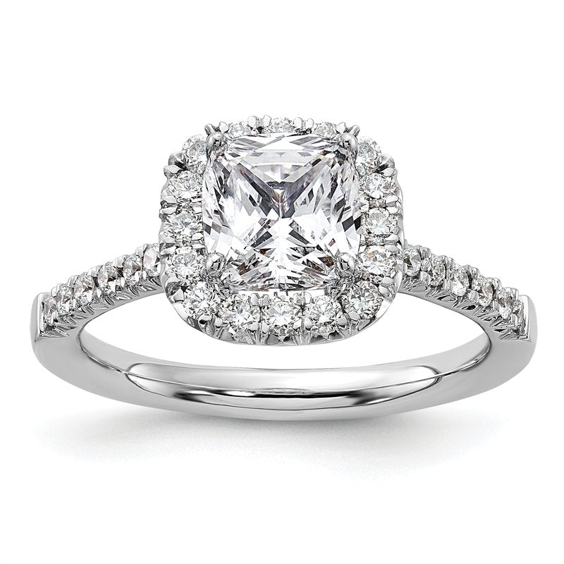 14K White Gold 3/8 carat Lab Grown Diamond VS+ F+ Semi-Mount Cushion Halo Engagement Ring