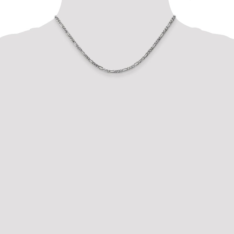 14K White Gold 10 inch 3mm Flat Figaro with Lobster Clasp Anklet