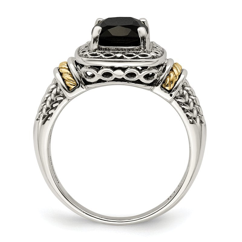 Sterling Silver with 14K Accent Antiqued Black Onyx Ring