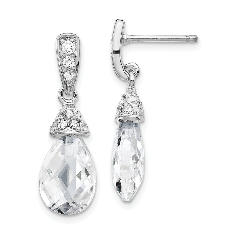 Sterling Silver Rhodium-plated Faceted Briolette and Brilliant-cut CZ Post Dangle Earrings