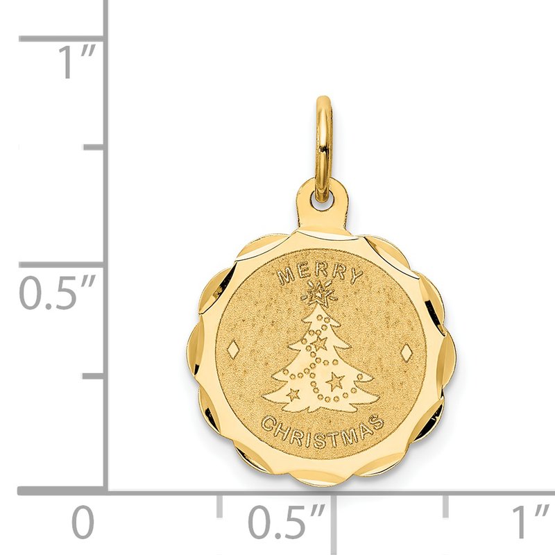 14k MERRY CHRISTMAS with Tree 15mm Engravable Disc Charm