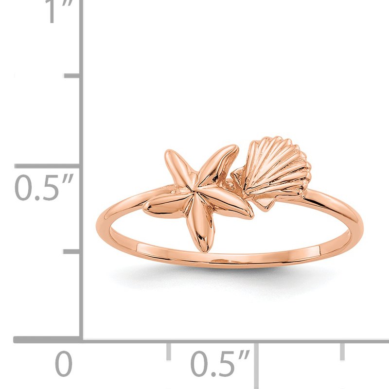 14k Rose Gold Polished Shell &amp; Starfish Ring