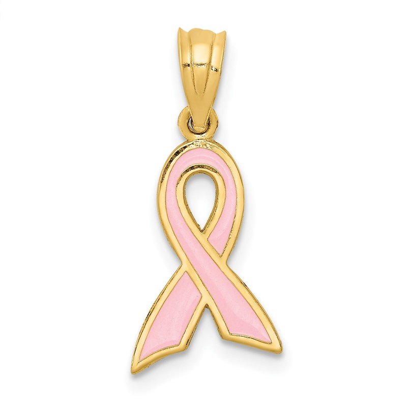 14k Small Pink Enameled Awareness Ribbon Pendant